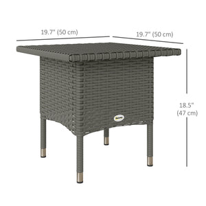 Wicker Outdoor Side Table, 20" Square Patio End Table w/ Full Woven Top, Grey
