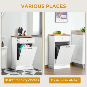 Kitchen Tilt Out Trash Bin Cabinet, Free Standing Recycling Cabinet, Trash Can Holder with Drawer, White – view 5