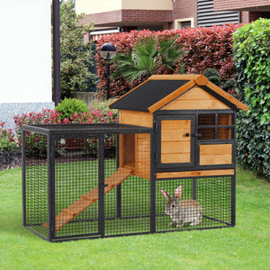 Rabbit Hutch Outdoor, 48"L Large Wooden Bunny Cage with Run, Bite-Resistant Metal Frame – view 8