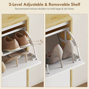Narrow Shoe Cabinet, High Gloss Shoe Storage Cabinet with 2 Flip Drawers and Adjustable Shelves – view 5