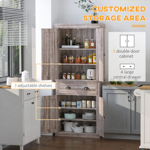 Long Standing Kitchen Cabinet w/ 2 Drawers MDF Board, Wood Grain