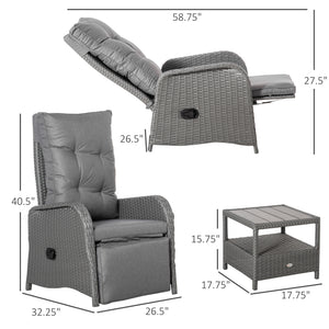3 Pieces Patio Wicker Bistro Set, PE Rattan Coffee Table & Adjustable Recline Chairs Furniture Set – view 2