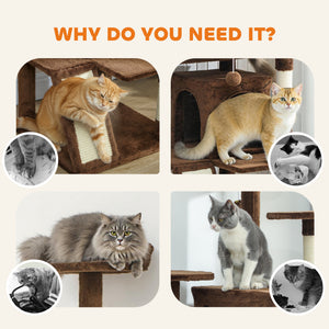 54" Cat Tree, Multi-Level Cat Tower with Scratching Posts, Cat Condos, Bed, Platforms, Ramp, Toy Ball, Beige – view 40