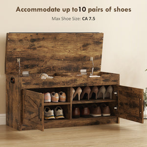 Shoe Storage Bench, Entryway Bench with 2-Tier Cabinet, Flip-Top Storage, Padded Cushion for Hallway – view 3