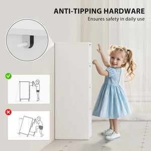 4-Drawer Bathroom Cabinet, Freestanding Narrow Storage Cabinet with Groove Handles for Small Spaces, White