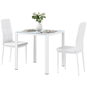 5-Piece Rectangular Glass Kitchen Table and Chairs with Metal Frame and Faux Leather Upholstery for Dining – view 7