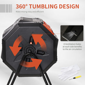 43 Gallon (160L) Tumbling Compost Bin Outdoor Dual Chamber 360° Rotating Composter with Sliding Doors – view 25