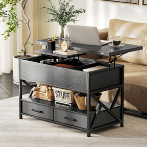 Modern Coffee Table, Lift Top Center Table with Fabric Drawers and Hidden Storage for Living Room – view 7