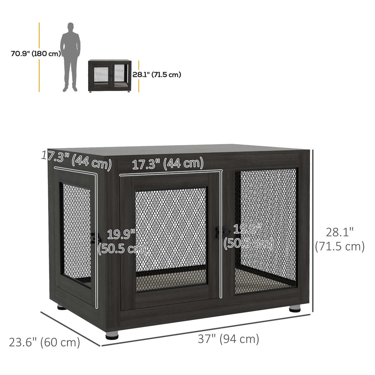 Pet Crate End Table with Water-resistant Cushion or Large Medium Dogs, Black – view 2