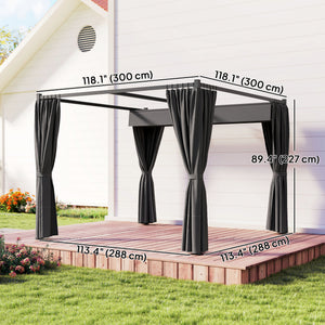 10' x 10' Retractable Pergola Canopy with Sidewalls, Metal Outdoor Gazebo Sun Shade Shelter, Beige – view 9