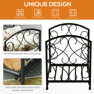 16" Heavy Duty Metal Fireplace Log Holder, Firewood Rack Outdoor for Fireplace Storage, Black