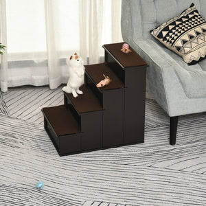 4 Levels Wooden Dog Steps Pet Stairs for High Bed, Cat Ladder for Bed Couch with Non-Slip Carpet – view 8