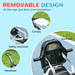 Qaba 3 in 1 Kids Push Car Toddler Sliding Car, Foot to Floor Design with Music, Light, Handle, Removable Canopy