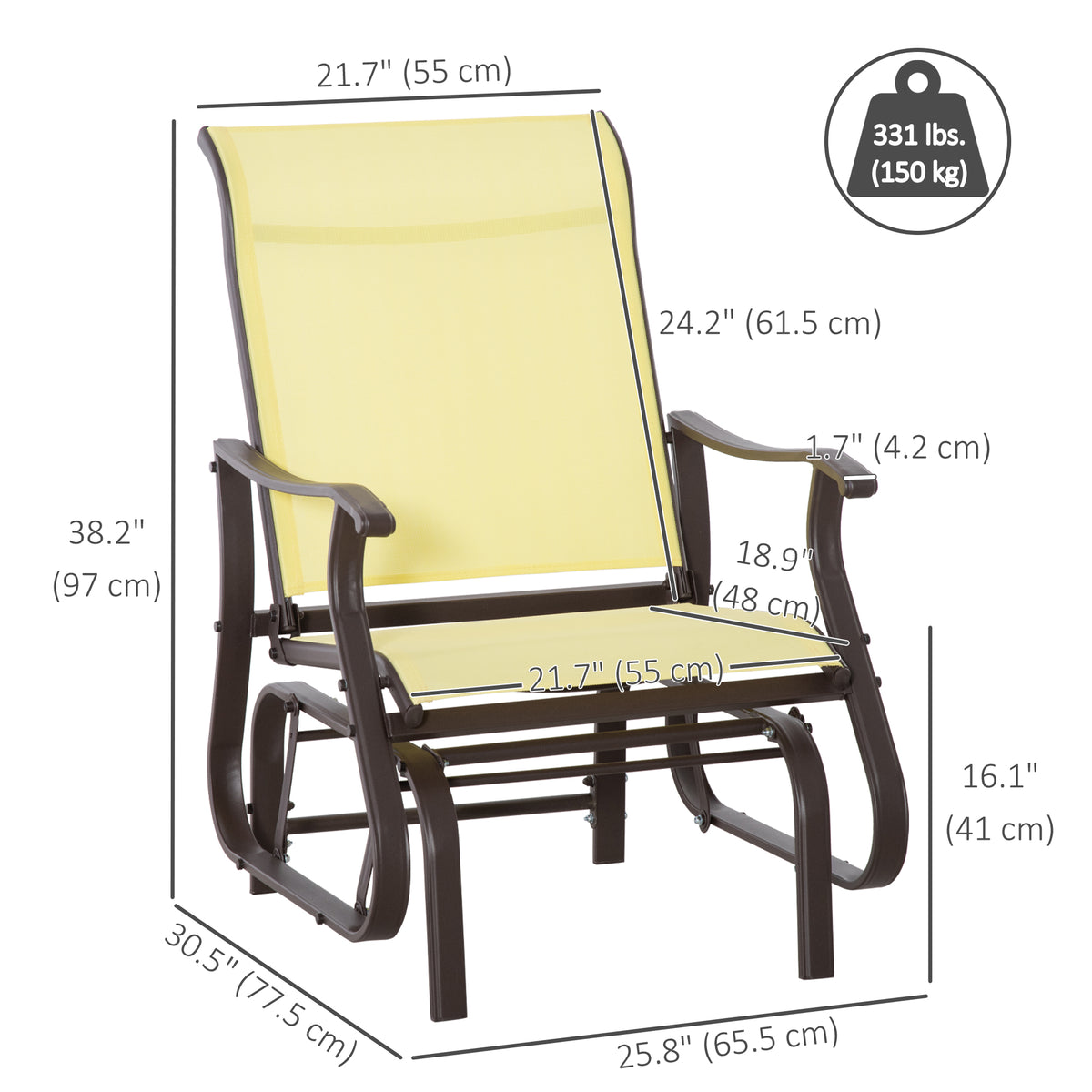 Outdoor Glider Chair, Patio Glider with Steel Frame and Mesh Fabric, Outdoor Chair for Backyard, Garden – view 2