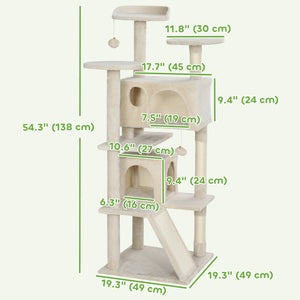 54" Cat Tree, Multi-Level Cat Tower with Scratching Posts, Cat Condos, Bed, Platforms, Ramp, Toy Ball, Beige – view 2
