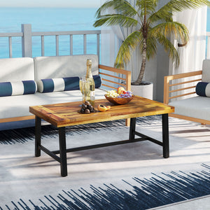 Acacia Wood Coffee Table with Thickened Top and Heavy-duty Metal Legs view 2