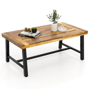 Acacia Wood Coffee Table with Thickened Top and Heavy-duty Metal Legs view 4