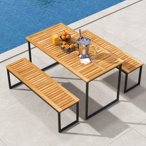 Acacia Wood Dining Table for 6 People with Slatted Tabletop and Umbrella Hole view 3