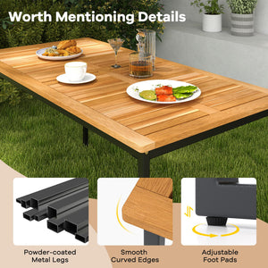 Acacia Wood Dining Table for 6 People with Slatted Tabletop and Umbrella Hole view 9