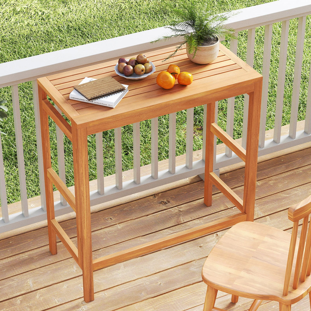 Acacia Wood Outdoor Bar Table with Slatted Tabletop for Balcony view 2