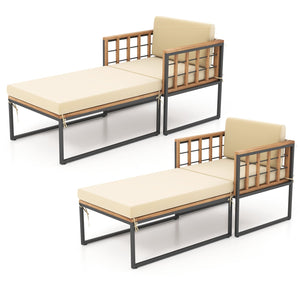 Patio Acacia Wood Armchair with Long Ottoman and Seat Back Cushions view 2