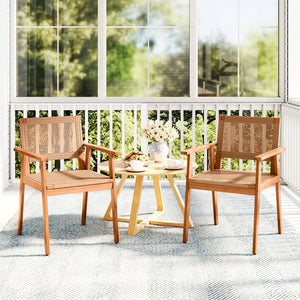Acacia Wood Outdoor Dining Chairs Set of 2 PE Rattan Patio Chairs with Backrests and Armrests view 2