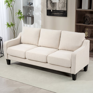 3 Seater Sofa, Modern Couch with Pocket Spring, Linen Upholstered, Thick Padded, Beige – view 7