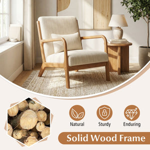 Accent Chair Corduroy Upholstered Lounge Chair with Lumbar Pillow-Beige view 7