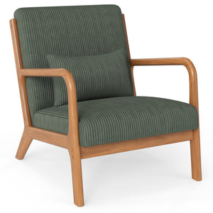 Accent Chair Corduroy Upholstered Lounge Chair with Lumbar Pillow-Green