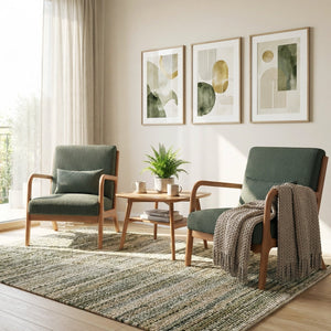 Accent Chair Corduroy Upholstered Lounge Chair with Lumbar Pillow-Green view 5