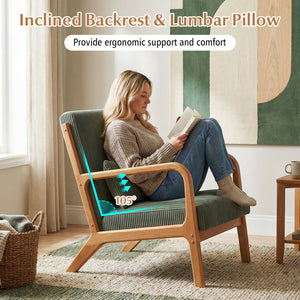 Accent Chair Corduroy Upholstered Lounge Chair with Lumbar Pillow-Green view 6