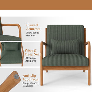 Accent Chair Corduroy Upholstered Lounge Chair with Lumbar Pillow-Green view 9