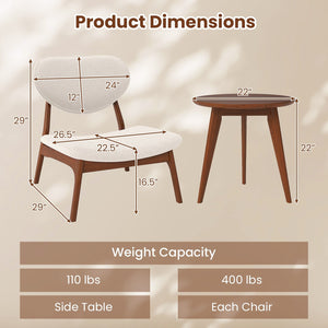 Accent Chairs Set of 2 with Side Table and Solid Wood Frame-Beige view 5
