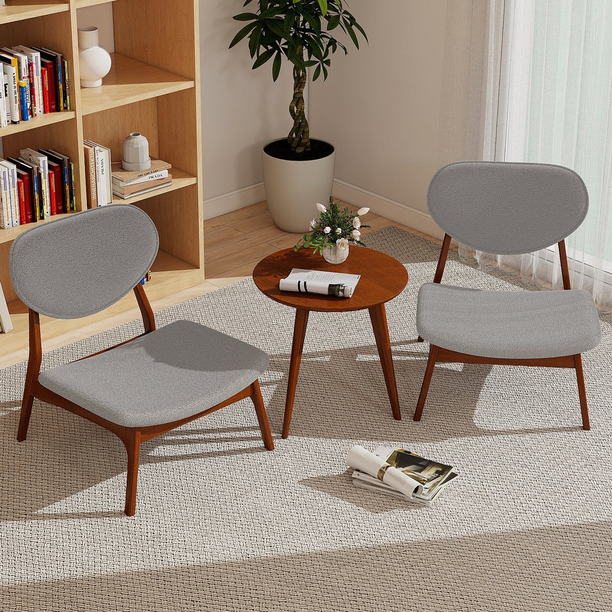 Accent Chairs Set of 2 with Side Table and Solid Wood Frame-Gray view 2