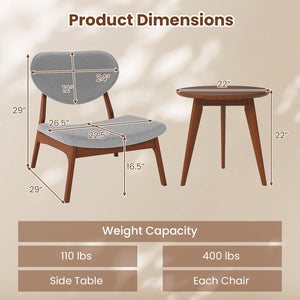 Accent Chairs Set of 2 with Side Table and Solid Wood Frame-Gray view 5