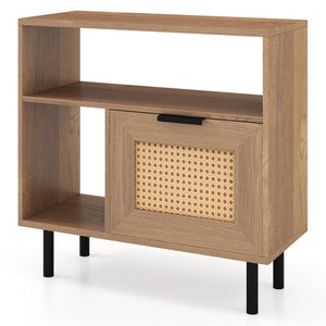 Accent Side End Table with Storage Shelf and Cabinet for Small Space-Natural view 4