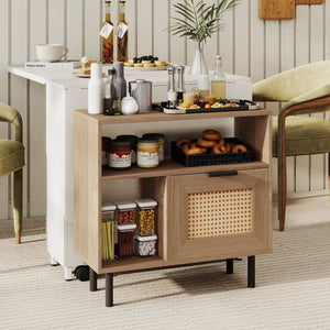 Accent Side End Table with Storage Shelf and Cabinet for Small Space-Natural view 6