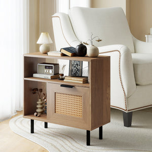 Accent Side End Table with Storage Shelf and Cabinet for Small Space-Natural view 7