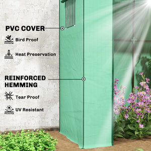 Walk-in Tomato Greenhouse Lean-to Green House with Reinforced PE Cover, Roll-up Door, Mesh Windows, Green – view 3