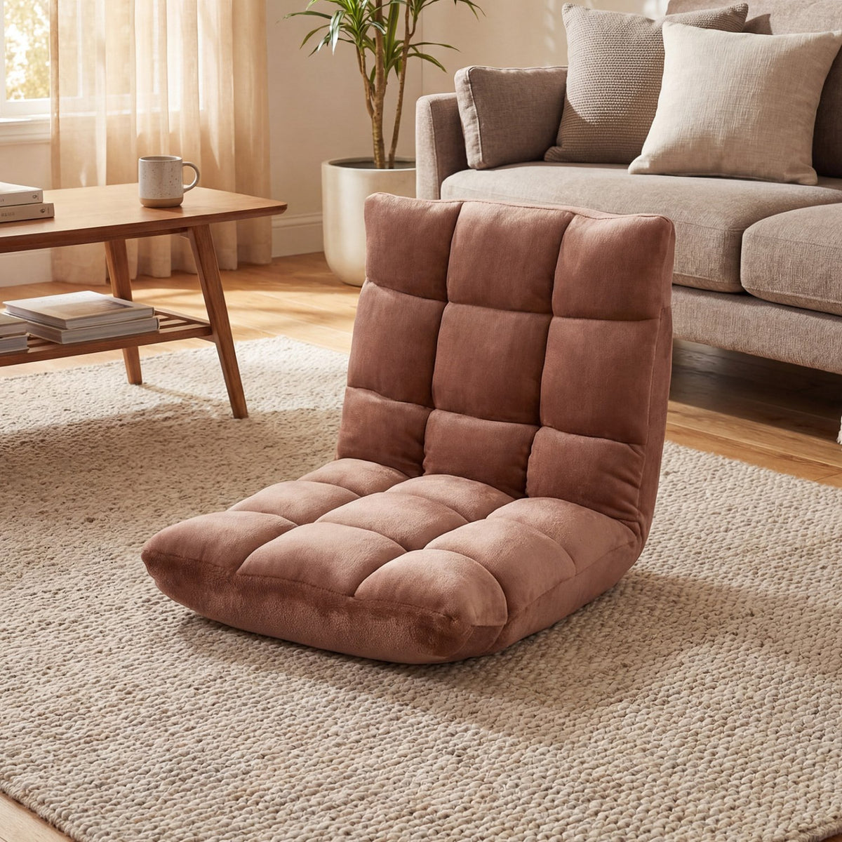 Adjustable 14-position Cushioned Floor Chair-Beige view 2
