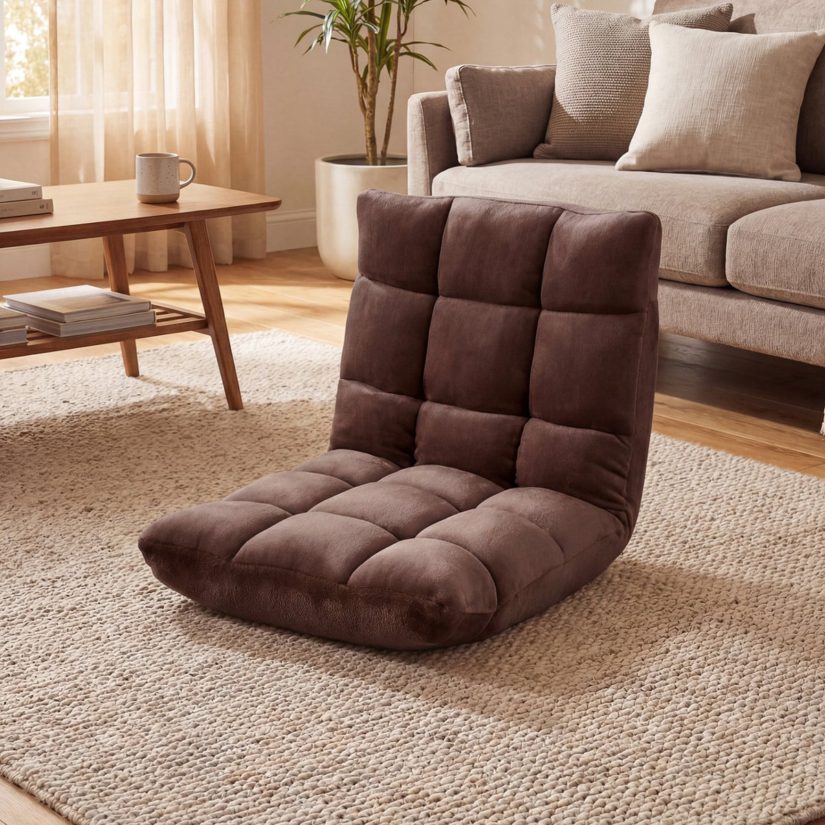Adjustable 14-position Cushioned Floor Chair-Coffee view 2