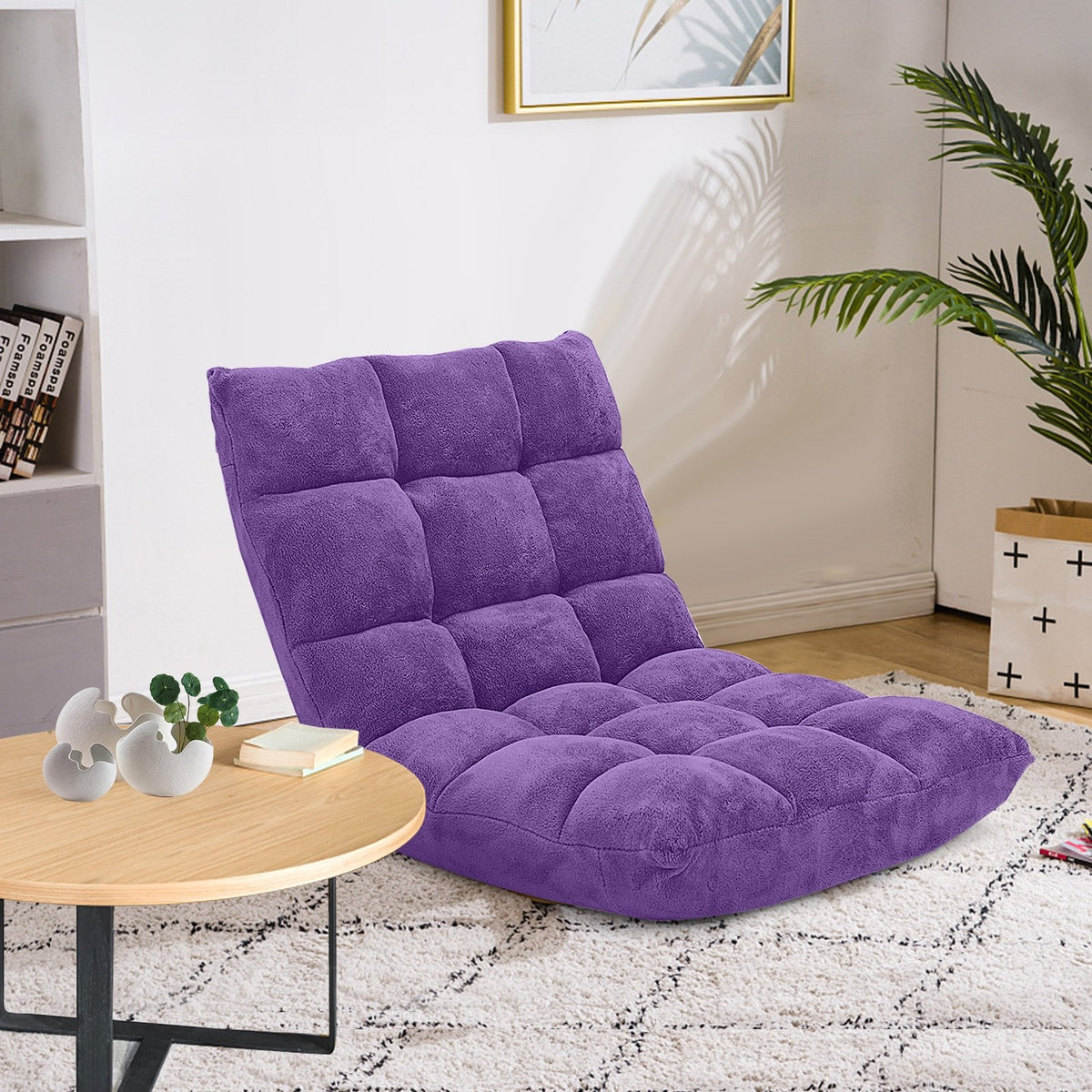 Adjustable 14-position Cushioned Floor Chair-Purple view 2