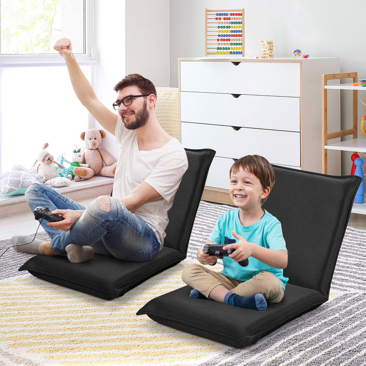 Adjustable 6 Positions Folding Lazy Man Sofa Chair Floor Chair-Black view 2