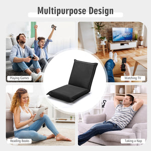 Adjustable 6 Positions Folding Lazy Man Sofa Chair Floor Chair-Black view 3