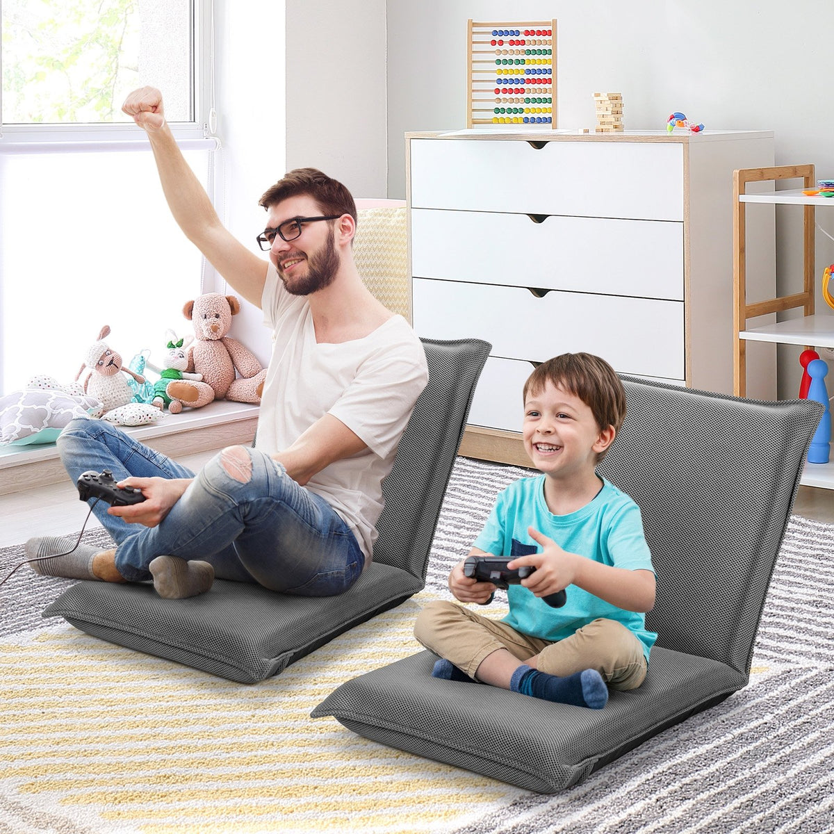 Adjustable 6 positions Folding Lazy Man Sofa Chair Floor Chair-Gray view 2