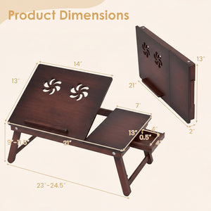 Adjustable Bamboo Laptop Desk with Tilting Top and Adjustable Legs for Wring-Brown view 5