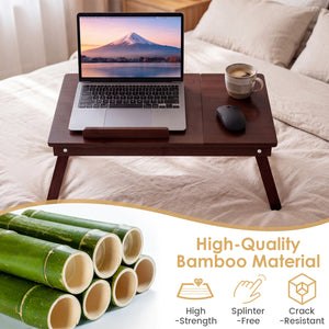 Adjustable Bamboo Laptop Desk with Tilting Top and Adjustable Legs for Wring-Brown view 6