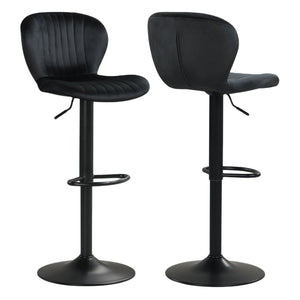 Adjustable Counter Height Chairs Set of 2 with Velvet Upholstered Backrests-Black
