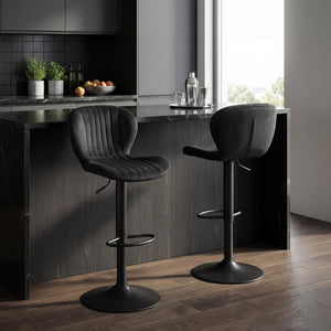 Adjustable Counter Height Chairs Set of 2 with Velvet Upholstered Backrests-Black view 2