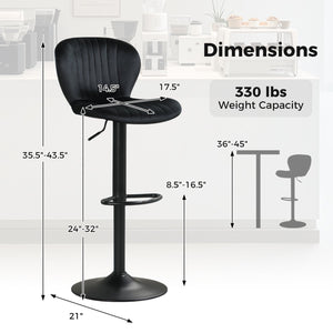 Adjustable Counter Height Chairs Set of 2 with Velvet Upholstered Backrests-Black view 5
